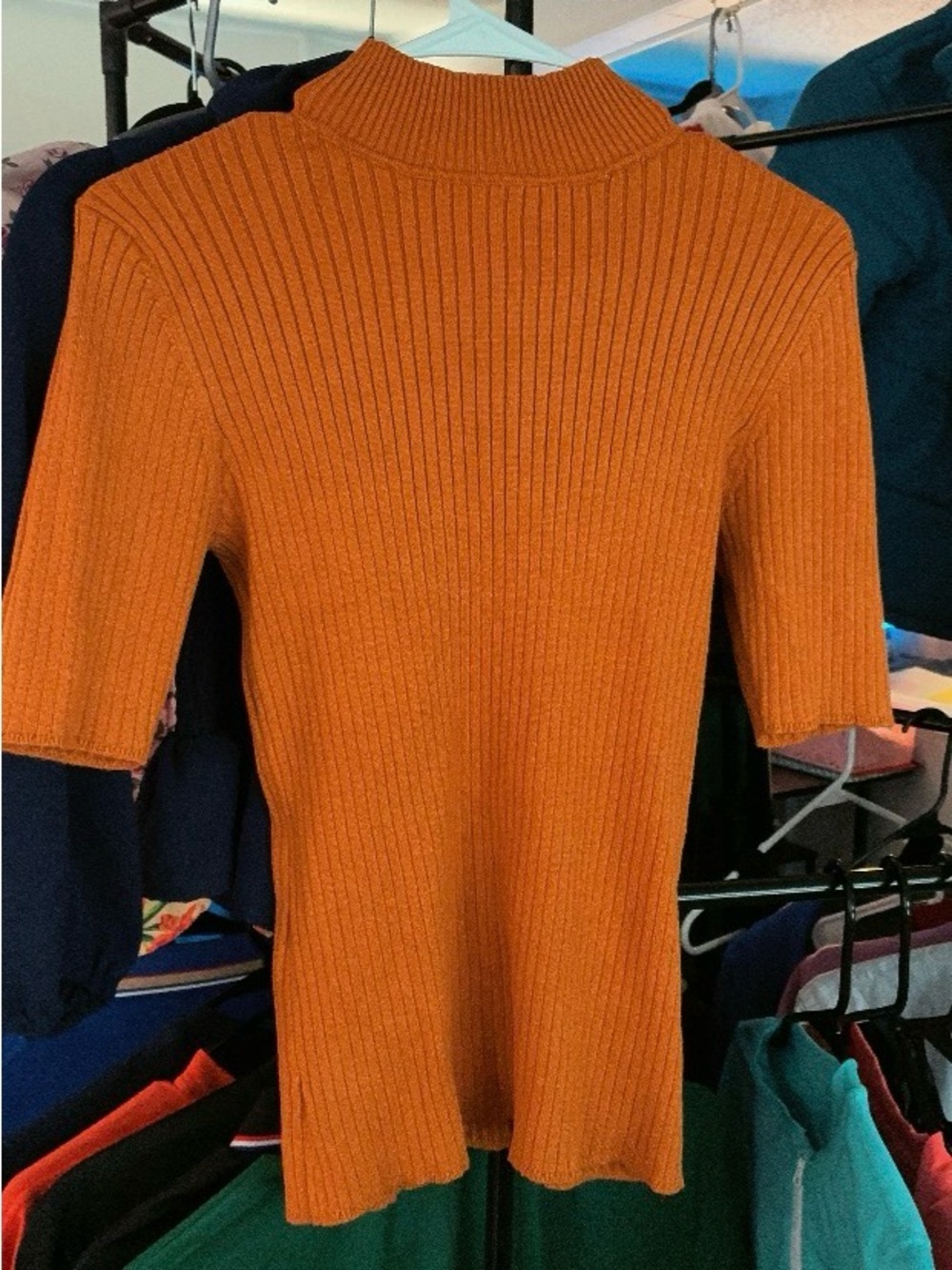 Men's Ribbed Short-Sleeve Sweater - Rust Orange